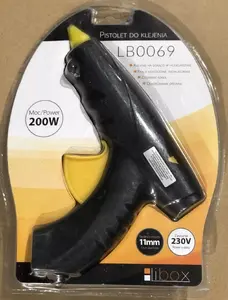 Karstās līmes pistole Libox LB0069 — 200W, padeve 12 g/min, līmes stienīši Ø 1.1 cm, 230V, plastmasas korpuss (melns/oranžs)