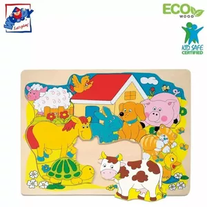 Woody 90340 Eco Wooden Educational Shape Puzzle - Farm animals (10pcs) for kids 2y+ (30x23cm)