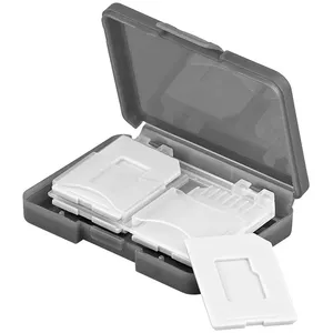Atmiņas karšu uzglabāšanas kaste GOOBAY 95349 — vieta 4 kartēm, saderīga ar SD/MicroSD/MMC, pelēka caurspīdīga plastmasa