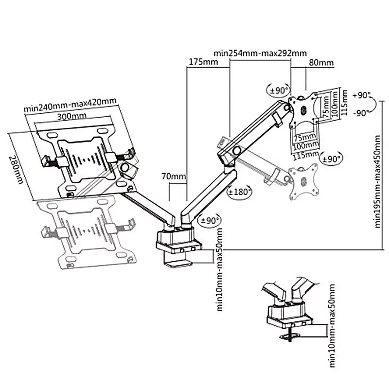 Dual Desk Mount MACLEAN MC-813 for Monitor and Laptop Photo 7