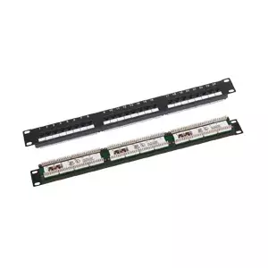 Patch panel Q-LANTEC PK-U6-1, 24‑port U/UTP (UTP) RJ45, Cat5e, Gigabit, 483×44×50 mm, rack mount, black