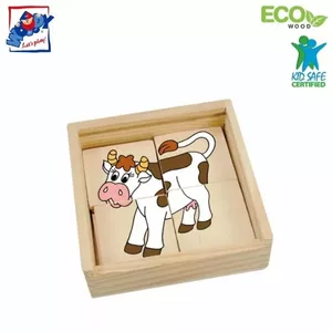 Woody 93003 Eko koka attīstošā mini puzle koka kastītē - Vilciens (16gab.) bērniem no 2 gadiem + (11x11cm)