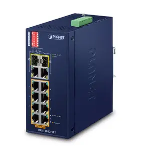 Неуправляемый PoE-коммутатор Fast Ethernet PLANET IFGS-1022HPT — 10x 10/100 RJ-45, 48–56 В DC, 5,6 Гбит/с, MAC 16k