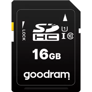 SDHC flash card GOODRAM 16GB UHS‑I Class 10 (read up to 60 MB/s, write 10 MB/s, write-protect switch)