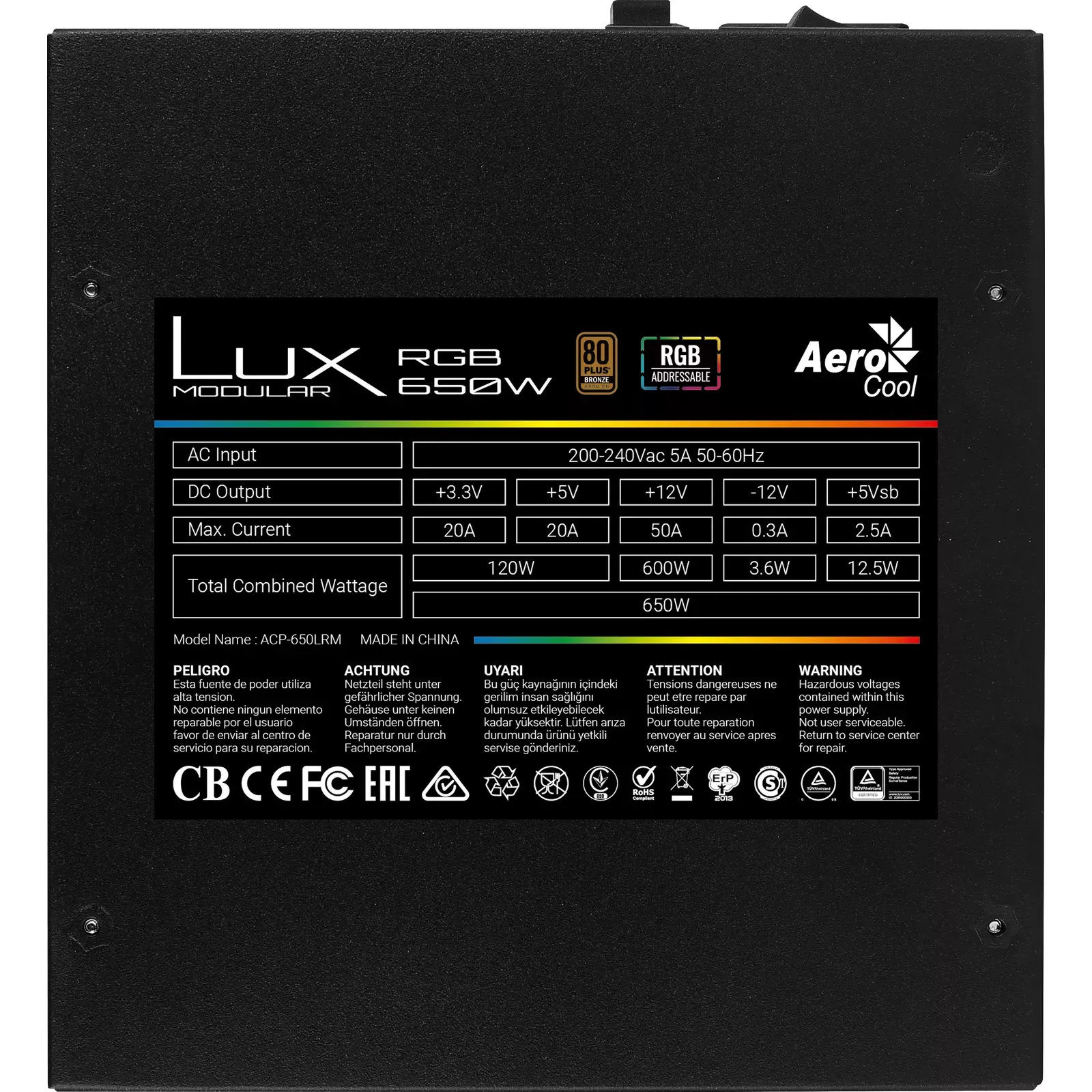 AEROCOOL LUX RGB 80 PLUS BRONZE POWER SUPPLY UNIT PSU (550W / 650W)