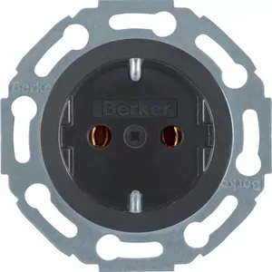 Berker 474521 Type F Socket-Outlet, 16A 250V, Black Duroplast