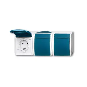 Розетка CEE 7/3 Busch‑Jaeger 2300/3 EW-53, 2P+E, 250 В 16 A, IP44, синий/белый, 222×83×55 мм