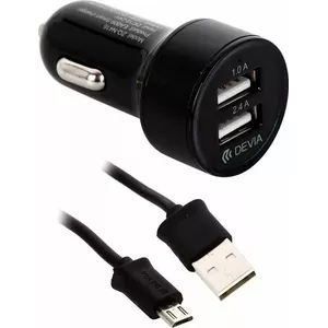 Car charger Devia Smart Series C1204BK with 2×USB 2.4A and 1 m Micro-USB cable, black
