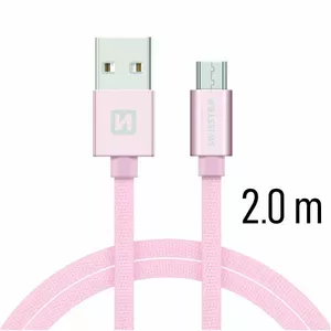 Swissten Textile Quick Charge Universāls Micro USB Datu un Uzlādes Kabelis 2.0m Rozā