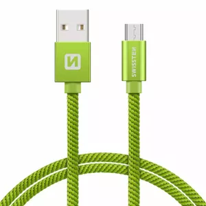 Swissten Textile Quick Charge Universal Micro USB Data and Charging Cable 0.2m Green