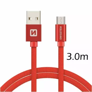 Swissten Textile Quick Charge Universāls Micro USB Datu un Uzlādes Kabelis 3m Sarkans