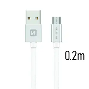 SWISSTEN Textile Micro USB Data and Charging Cable, Quick Charge, 0.2m, Silver
