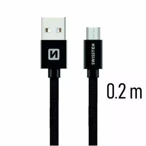 Swissten Textile Quick Charge Universāls Micro USB Datu un Uzlādes Kabelis 0.2m Melns