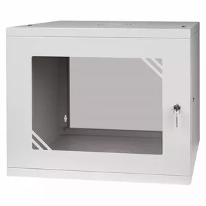 19" Stalflex skapītis 9U, dziļums 450 mm, stikla priekšējās durvis, pelēks