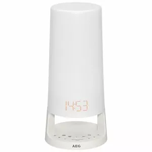 Clock radio AEG MRC 4147 — white, bedside alarm clock with FM radio and digital display