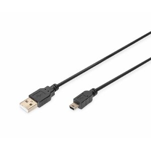 Digitus AK-300130-010-S USB kabelis 1 m USB 2.0 USB A Mini-USB B Melns