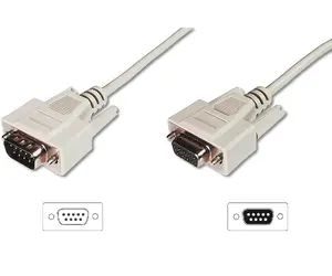 Digitus D-Sub9 Male to D-Sub9 Female Data Transfer Extension Cable, 10m, Beige