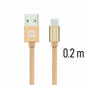 Swissten Textile Universāls Quick Charge 3.1 USB-C Datu un Uzlādes Kabelis 20 cm Zeltains