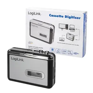 LogiLink UA0156 Cassette Player and USB Converter with 3.5 mm Headphone Jack, Frequency Range 100-20000 Hz, Black and Silver