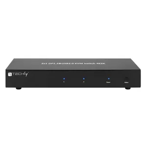 KVM slēdzis TECHLY DP-KVM2 — 2 porti DisplayPort 1.2, 4K 3840x2160, 4x USB-A, audio, 5V/2A adapters