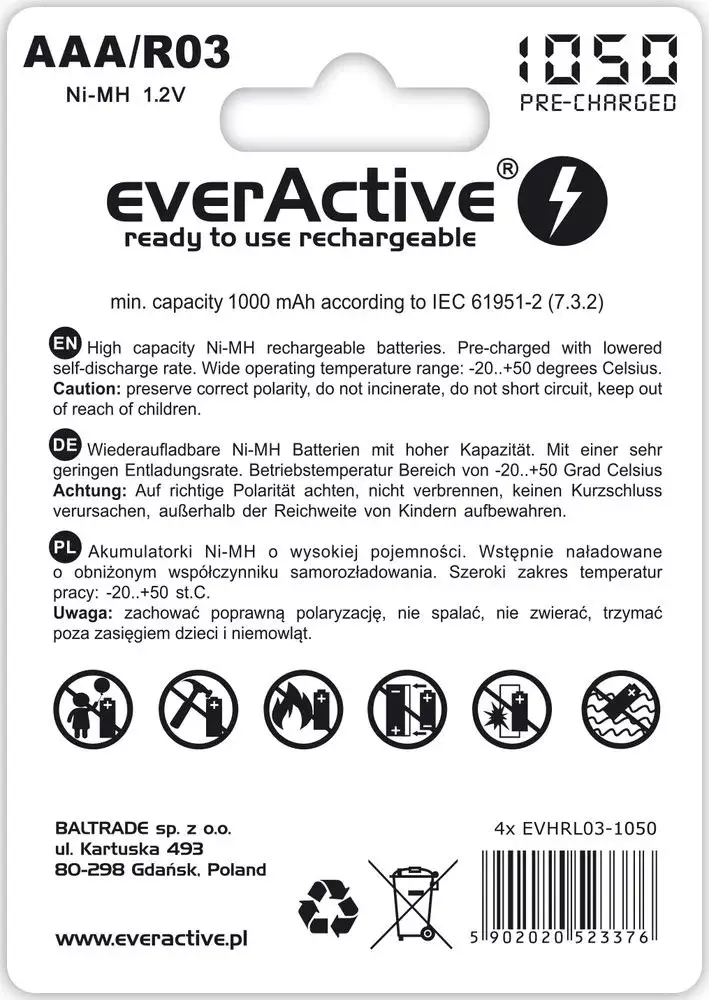 everActive EVHRL03-1050 uzlādējams AAA NiMH 1.2V Photo 2