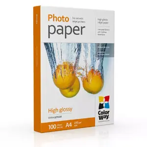 Foto papīrs A4 ColorWay PG230100A4 — spīdīgs 230 g/m², 100 loksnes, balts