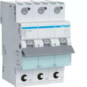 Hager MBS316 automātiskais slēdzis, 3-polu, 16A, B tips, 6kA, 3 moduļi