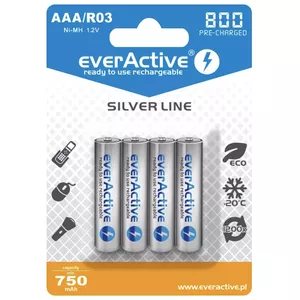 Rechargeable AAA NiMH batteries everActive EVHRL03-800 – 1.2 V, 4 pcs, cylindrical 44.5×10.5 mm