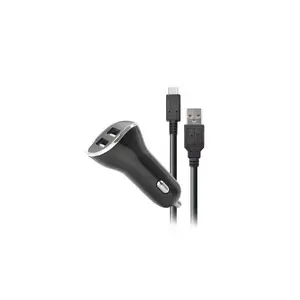 Car charger Steel Play JVASWI00025 for portable gaming consoles, 2× USB 5 V output, 12–24 V input, 2 m cable, black/silver