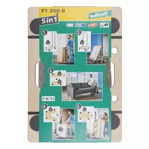 Pārvietojams darba galds Wolfcraft 1 FT 350 B — koka virsma, 4 riteņi, 565×390×960 mm