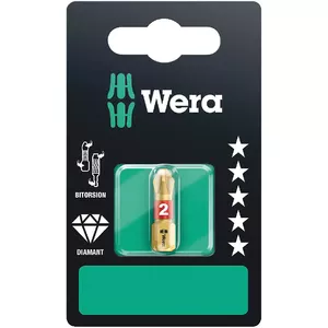 Screwdriver bit Wera 851/1 BDC SB — 1 pc, 25 mm length, 2 mm metric hex & Phillips, 1/4" (6.35 mm) hex shank