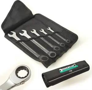 Ring‑open combination ratcheting wrench set STAHLWILLE 5-piece SW 8–19, reversible, length 295 mm, model 96411705