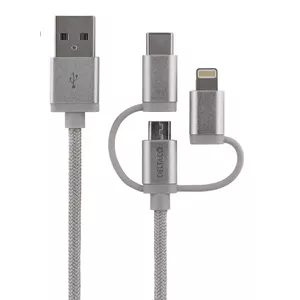 Deltaco IPLH-585 USB kabelis 1 m USB 2.0 USB A Micro-USB B Sudrabs