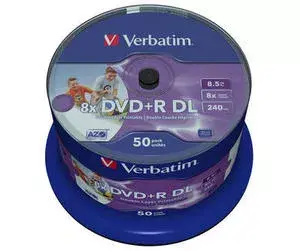 Verbatim DVD+R Double Layer 8.5GB 8x Wide Inkjet Printable Optical Disc, 50 Pack