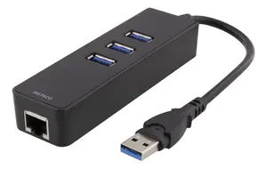 DELTACO USB3-GIGA3 USB 3.2 Gen 1 Type-A Концентратор и Гигабитный сетевой адаптер с 4 портами и черным корпусом