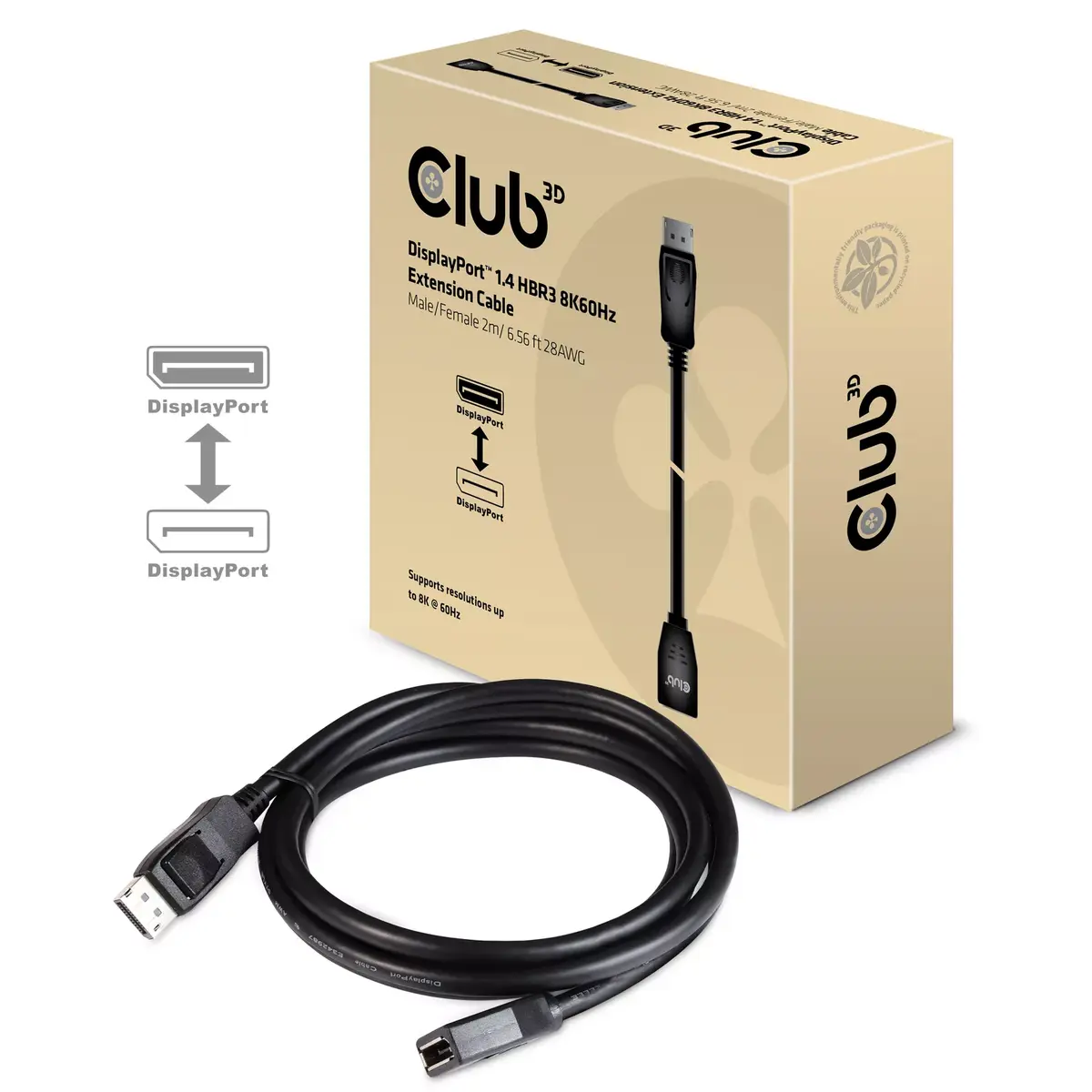 Кабель-удлинитель DisplayPort CLUB3D 8K60Hz M/F 2m Photo 2