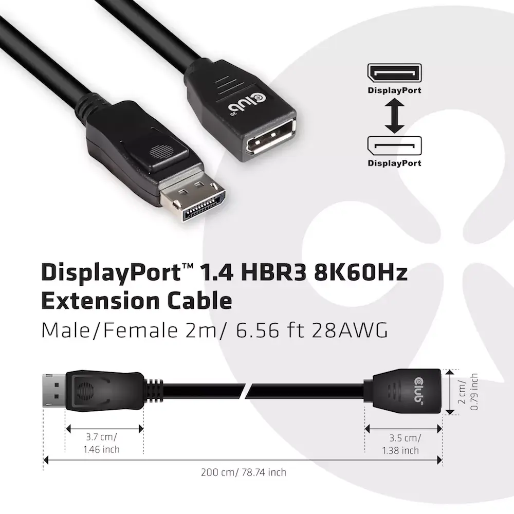 Кабель-удлинитель DisplayPort CLUB3D 8K60Hz M/F 2m Photo 3
