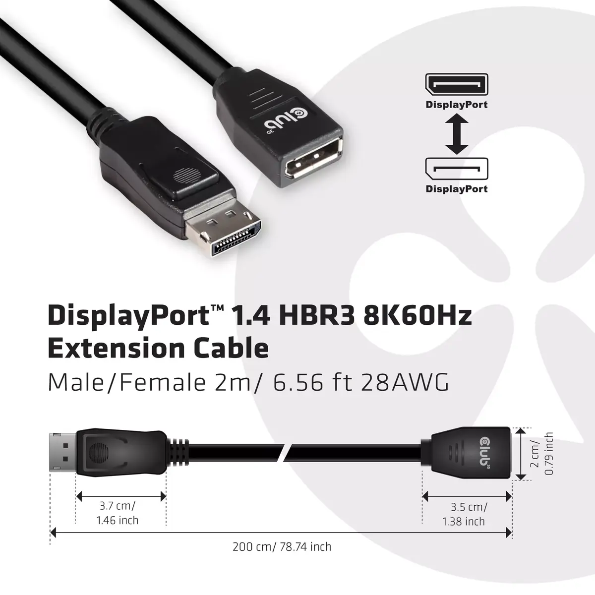 Кабель-удлинитель DisplayPort CLUB3D 8K60Hz M/F 2m Photo 7