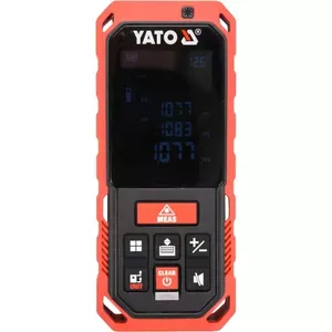 Лазерный дальномер YATO YT-73126 — до 40 м, точность 2 мм, ft/in/m, AAA NiMH, 115×49×26 мм, черно-красный
