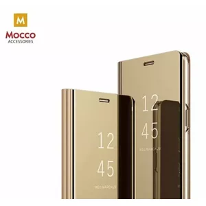 Phone case Mocco Clear View Cover for Samsung A30, gold, front flap with clear window