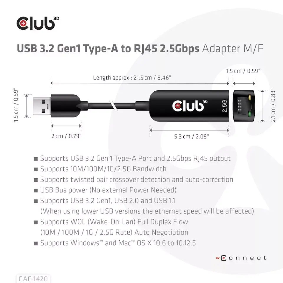 Адаптер USB 3.2 Gen1 Type A к RJ45 CLUB3D Photo 5