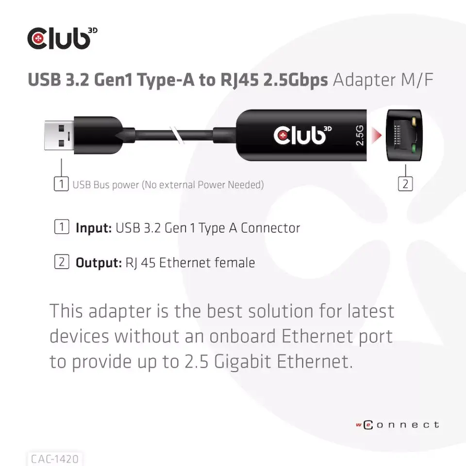 Адаптер USB 3.2 Gen1 Type A к RJ45 CLUB3D Photo 7