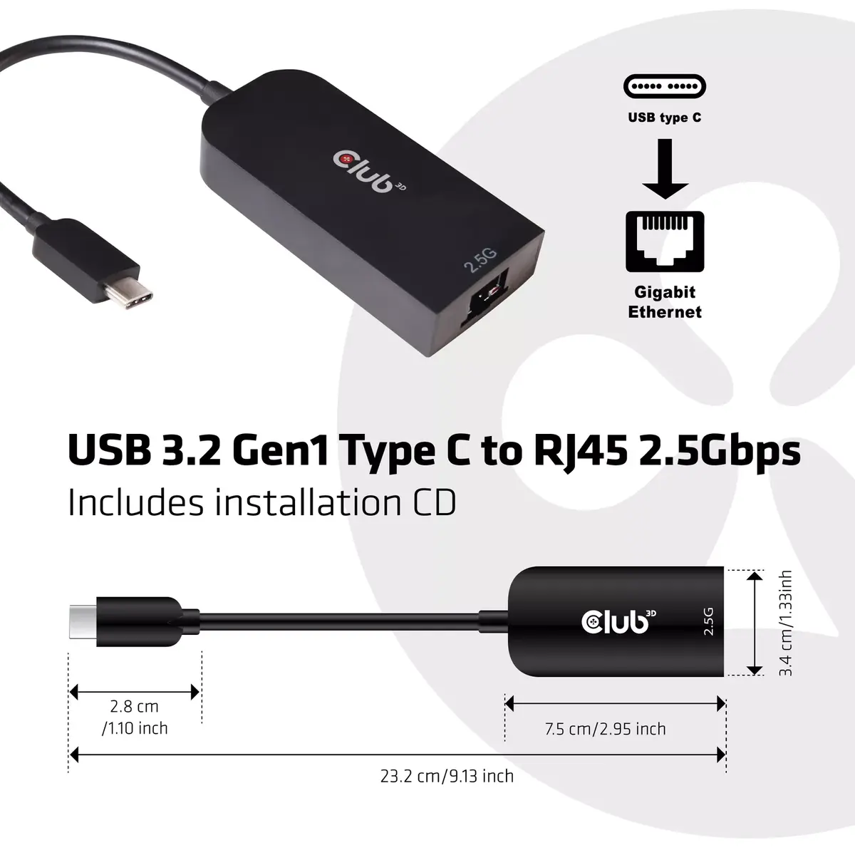 Адаптер USB 3.2 Gen1 Type C на RJ45 CLUB3D CAC-1520 Photo 2