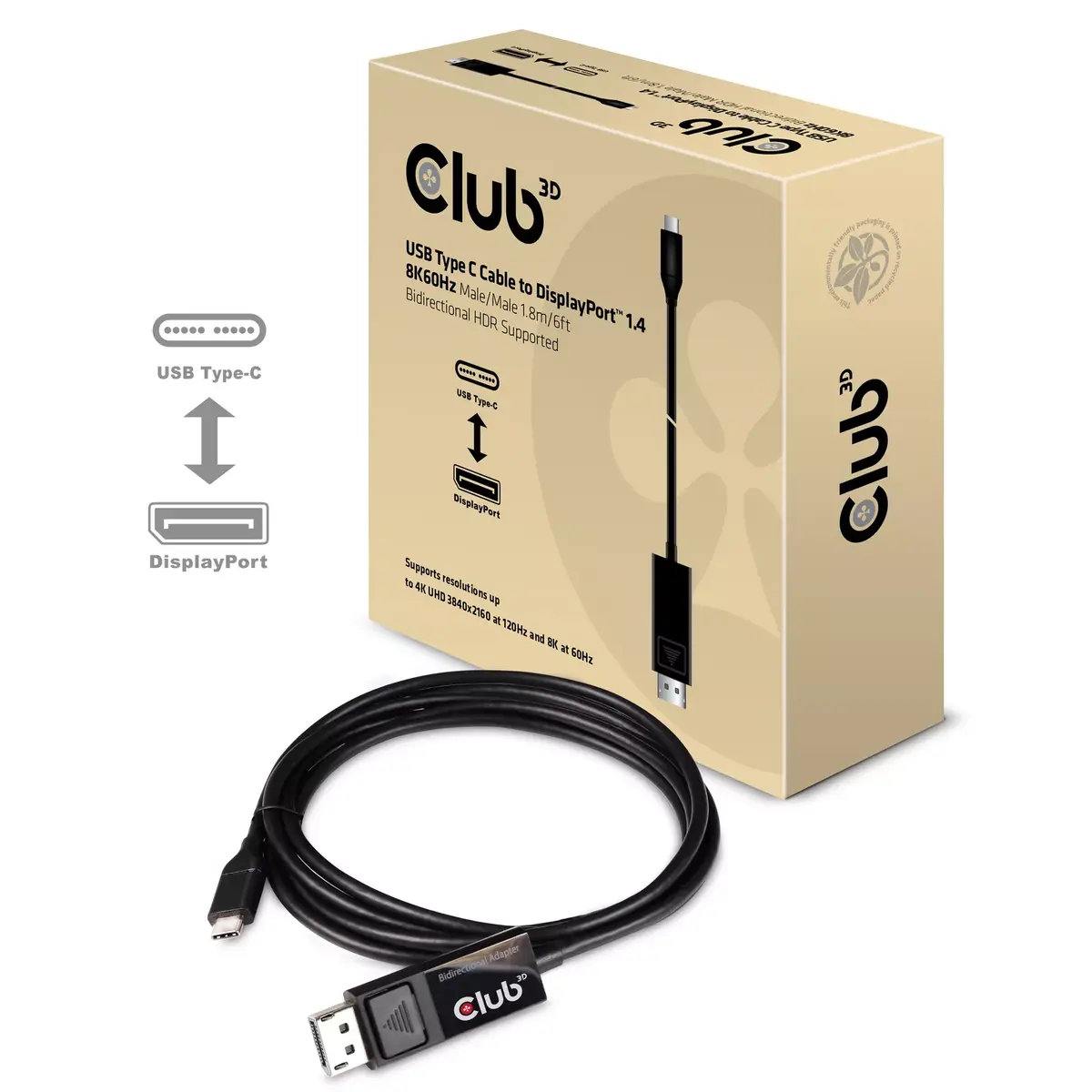USB Type C кабель на DP 1.4 8K60Hz CLUB3D Photo 2