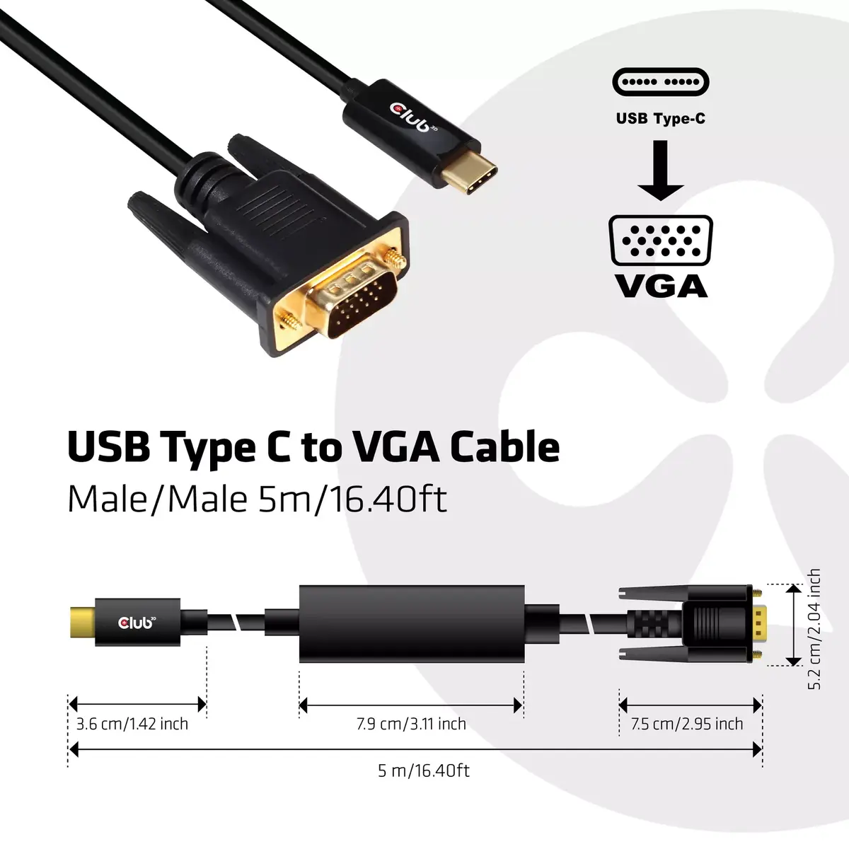 USB Type C на VGA активный кабель CLUB3D CAC-1512 Photo 2