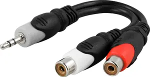DELTACO AA-6 Audio Adapter Cable 3.5mm Male to RCA Female Black 0.1 m