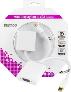DELTACO DP-VGA4-K Video Cable Adapter Mini DisplayPort Male to VGA Female White 0.2 m