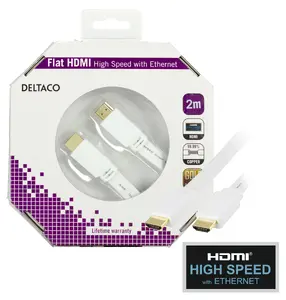 DELTACO HDMI-1020H-K HDMI Cable 2 m HDMI Type A Male to HDMI Type A Male Version 2.0 Gold Plated Contacts White