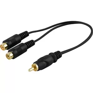 Аудиокабель DELTACO MM-20 RCA (шт) → 2× RCA (гн), чёрный