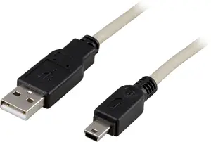 DELTACO USB-24 USB 2.0 cable with USB A to USB A and Mini-USB B connectors, 1 meter length, 0.48 Gbit/s data transfer rate, grey